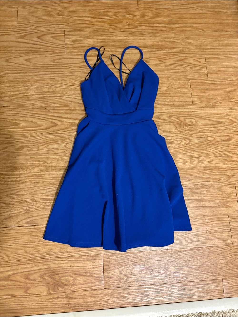 Lulu's Royal Blue Spaghetti-Strap Fit & Flare Mini Dress